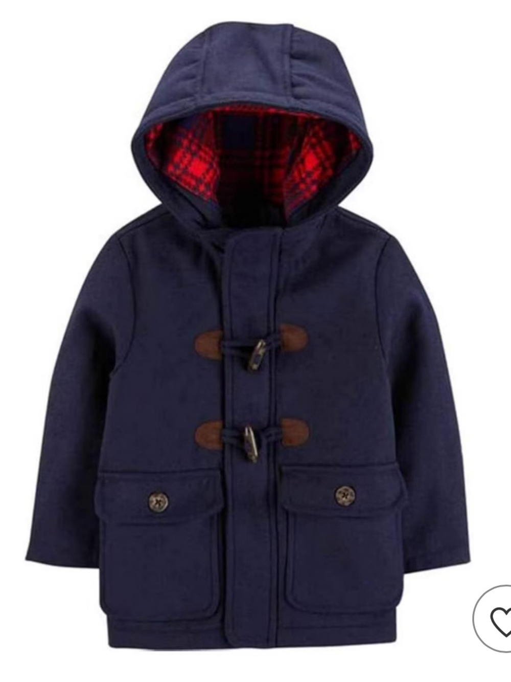 CARTER’S PEA COAT NAVY HOODED TOGGLE BROWN BUTTON CLOSURE & ZIPS SIZE 7